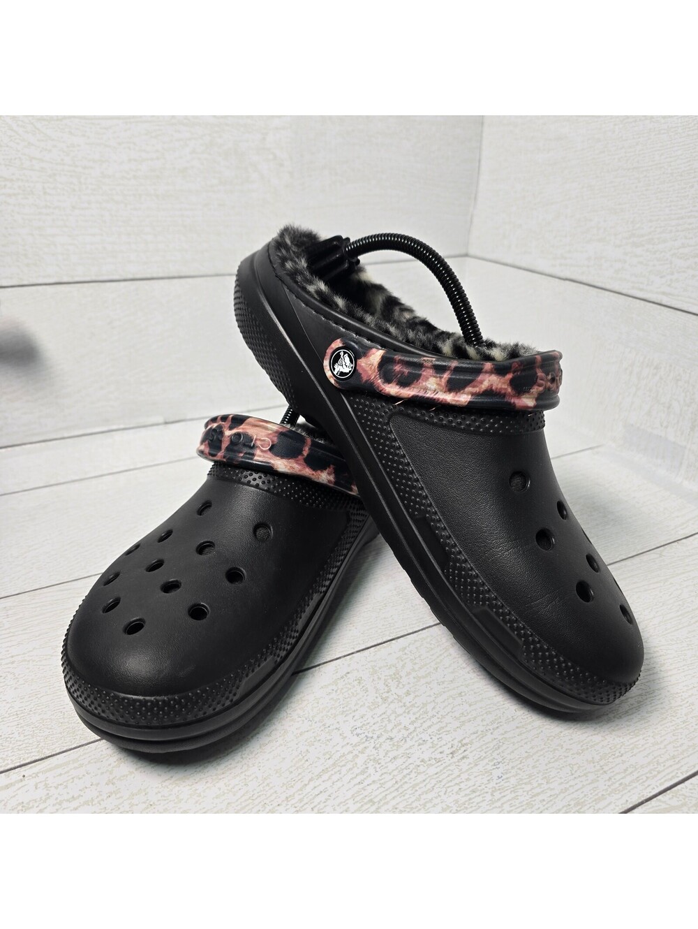 Crocs Classic Lined Animal Print Clogs Black Mens 10 Womens 12
